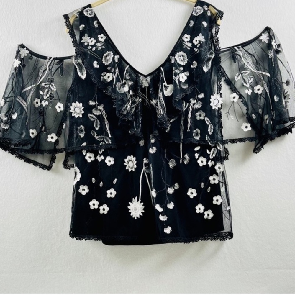 Kobi Halperin Black and White Floral Lace Blouse